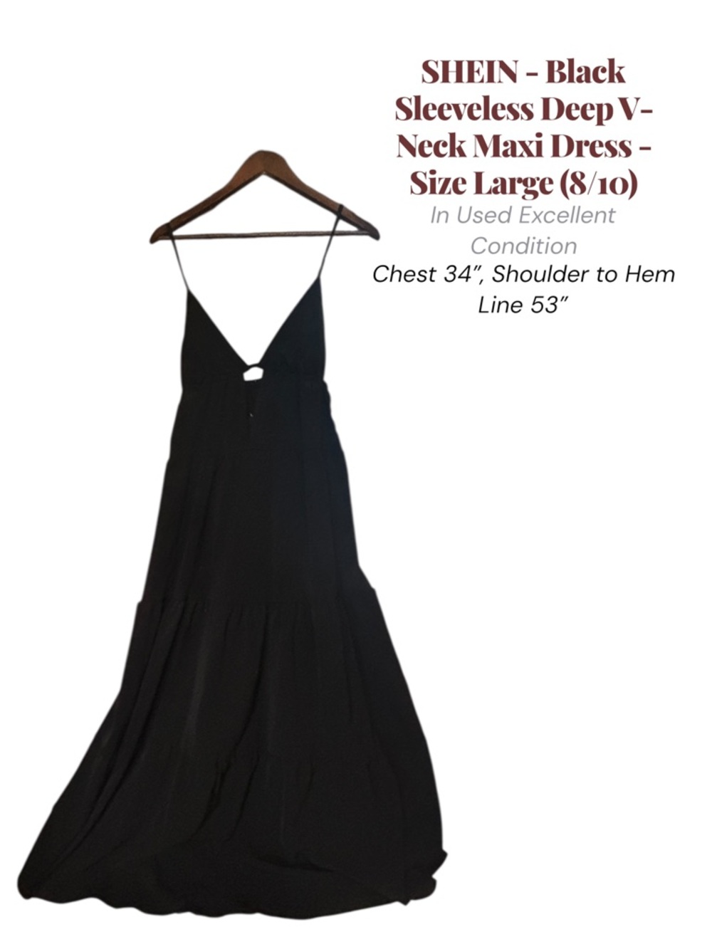 SHEIN Black Maxi Dress L 8/10 (Fits M) V-Neck Flowy